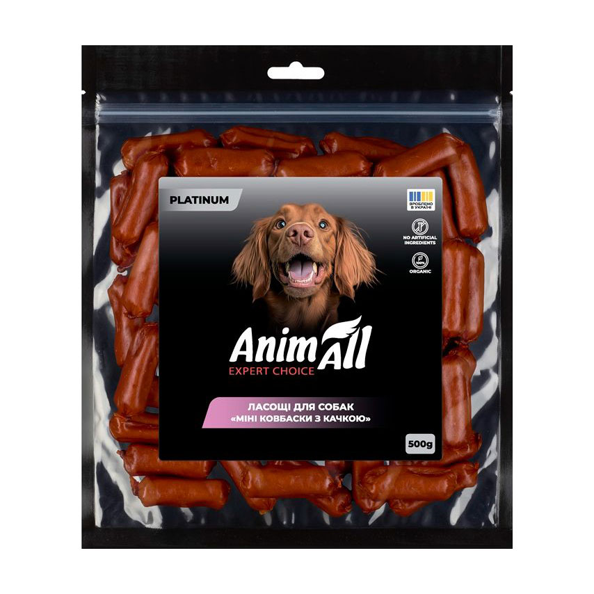 

Ласощі для собак AnimAll Platinum Міні ковбаски з качкою, 500 г