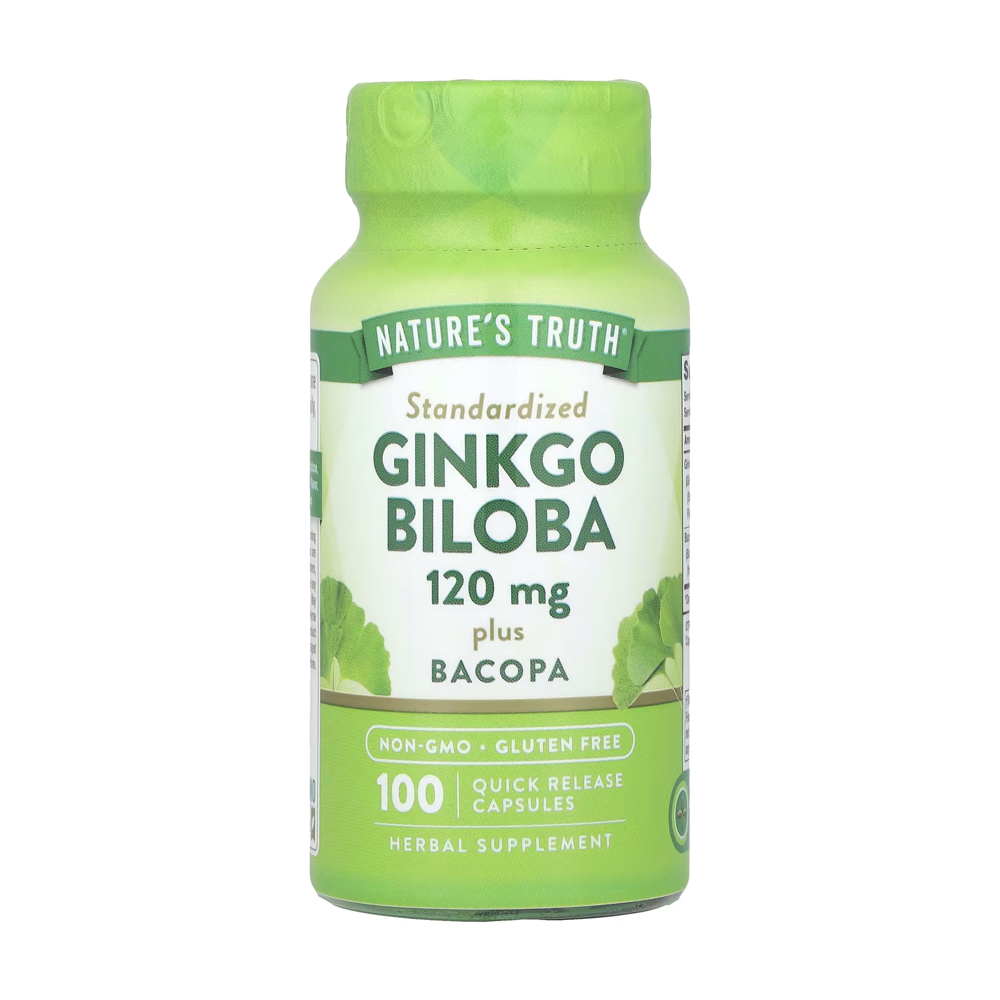 

Гінкго білоба з бакопою Nature's Truth Ginkgo Biloba Plus Bacopa, 100 капсул швидкого вивільнення