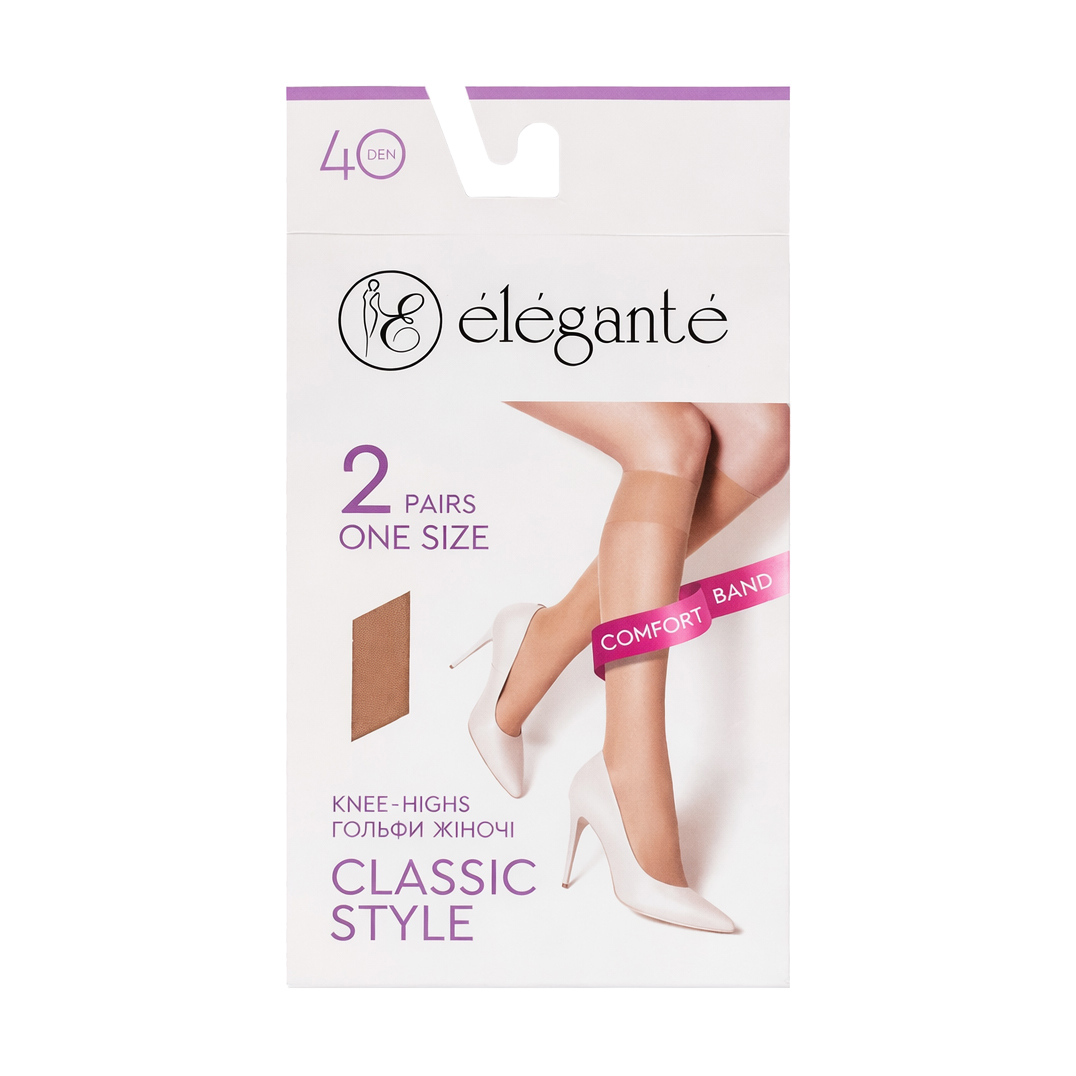 

Гольфи жіночі Elegante Classic, 40 DEN, Natural, розмір 23-25, 2 пари