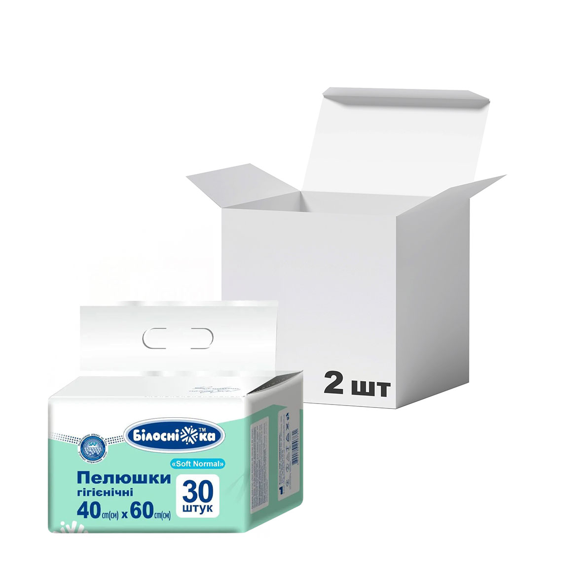 

Упаковка пелюшок гігієнічних Білосніжка Soft Normal, 40*60 см, 30 шт * 2 шт