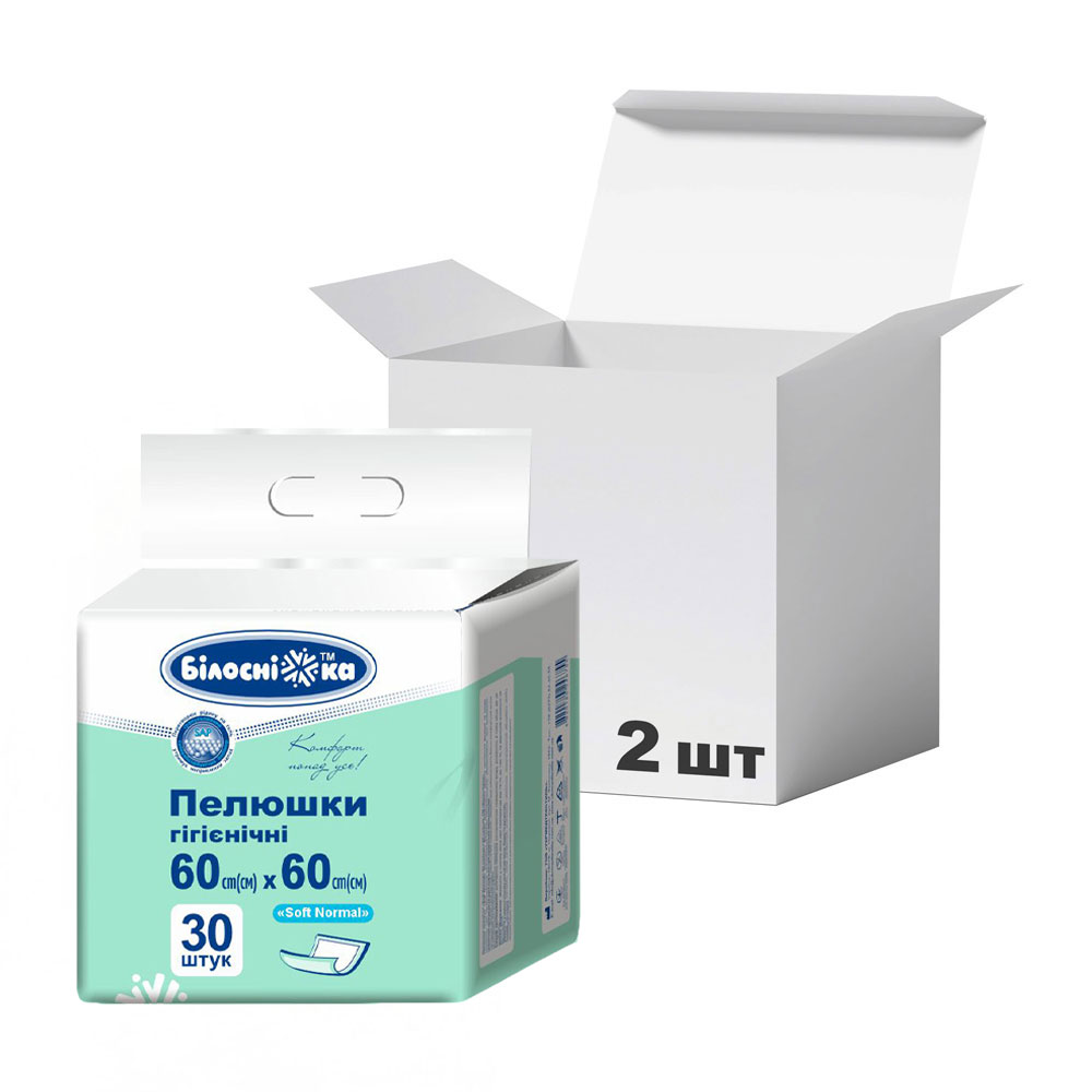 

Упаковка пелюшок гігієнічних Білосніжка Soft Normal, 60*60 см, 30 шт * 2 шт
