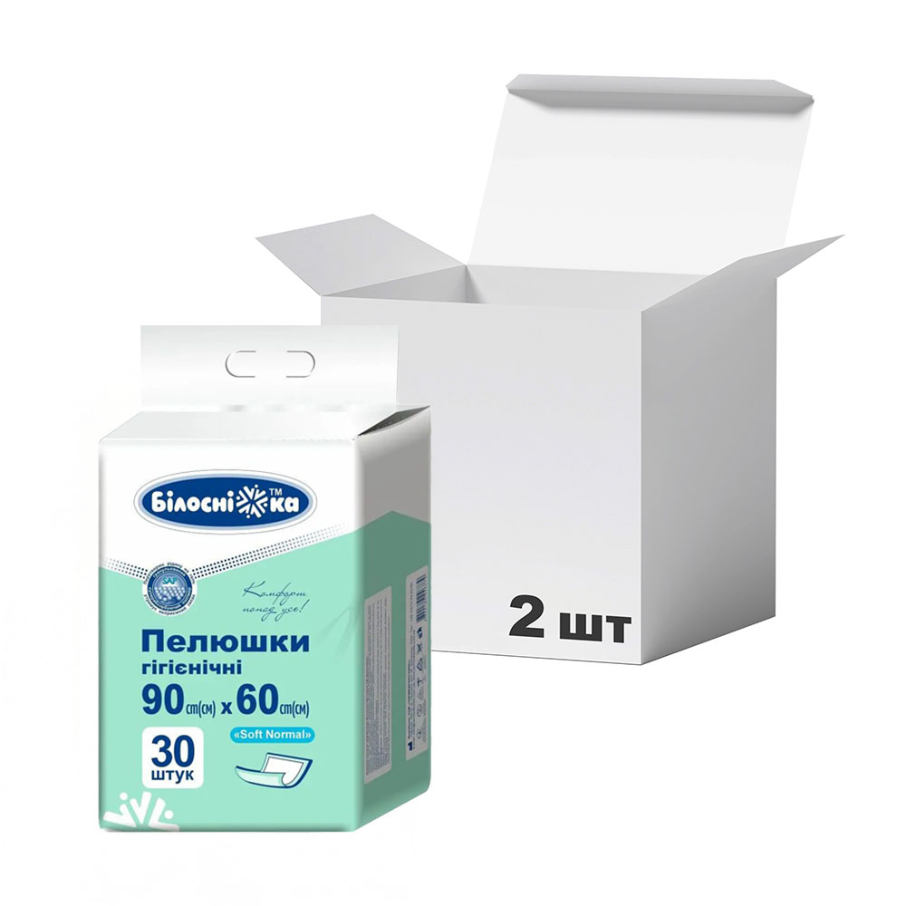 

Упаковка пелюшок гігієнічних Білосніжка Soft Normal, 90*60 см, 30 шт * 2 шт