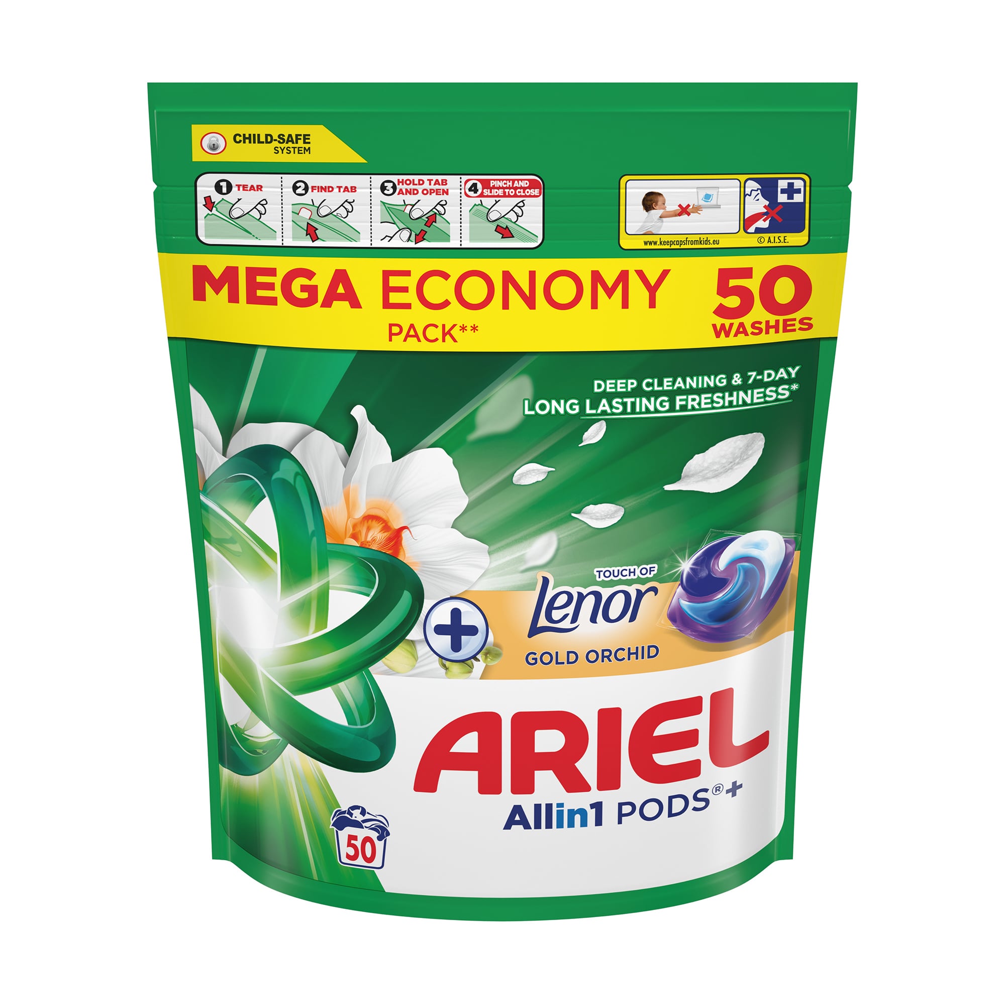 

Капсули для прання ARIEL All in 1 Дотик Lenor, Золота орхідея, 50 циклів прання, 50 шт