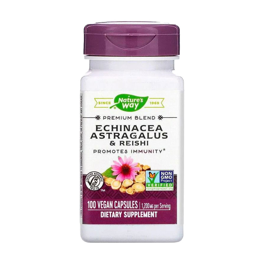

Ехінацея, астрагал і рейші Nature's Way Echinacea Astragalus & Reishi 1200 мг, 100 веганських капсул
