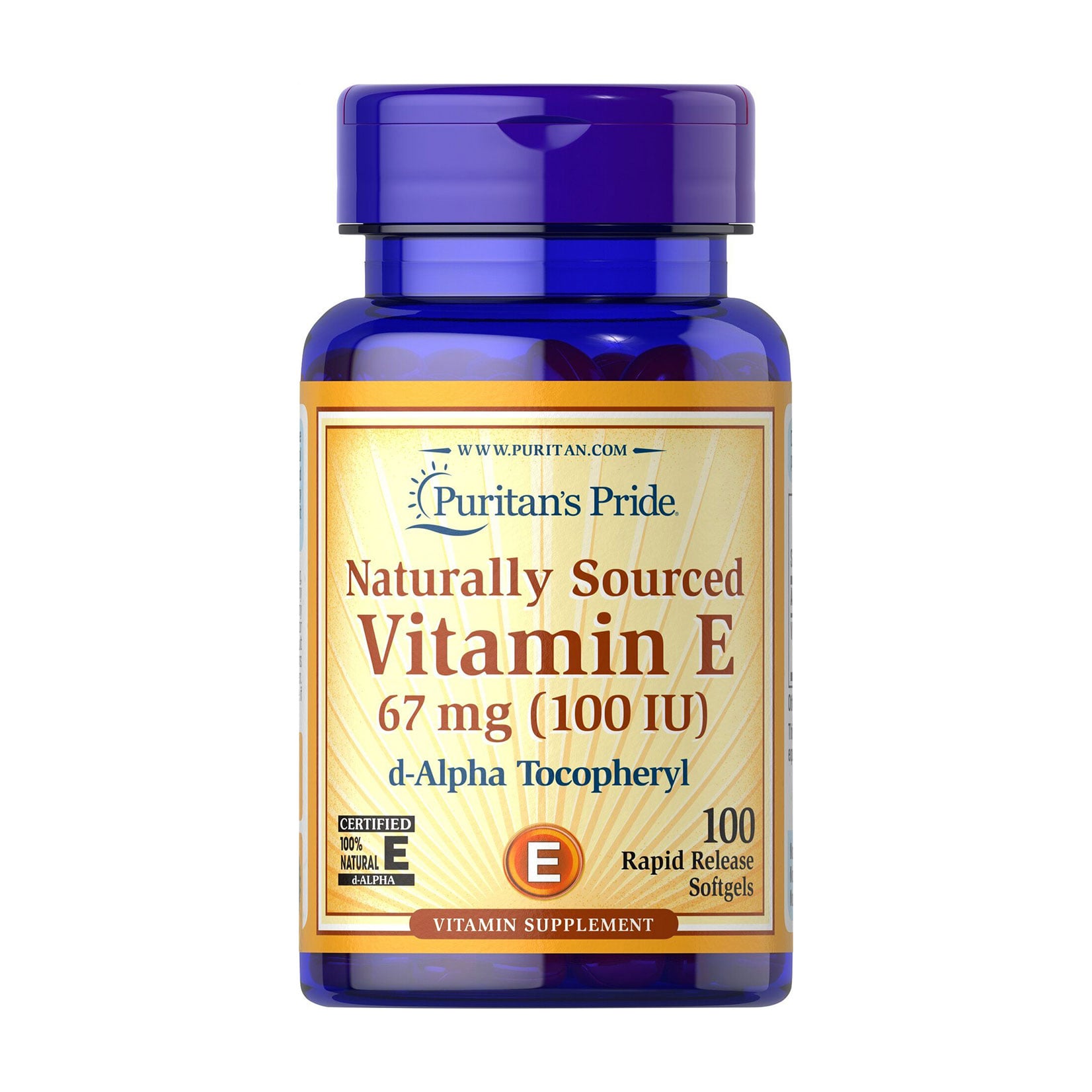 

Вітамін Е Puritan's Pride Naturally Sourced Vitamin E 67 мг (100 МО), 100 гелевих капсул