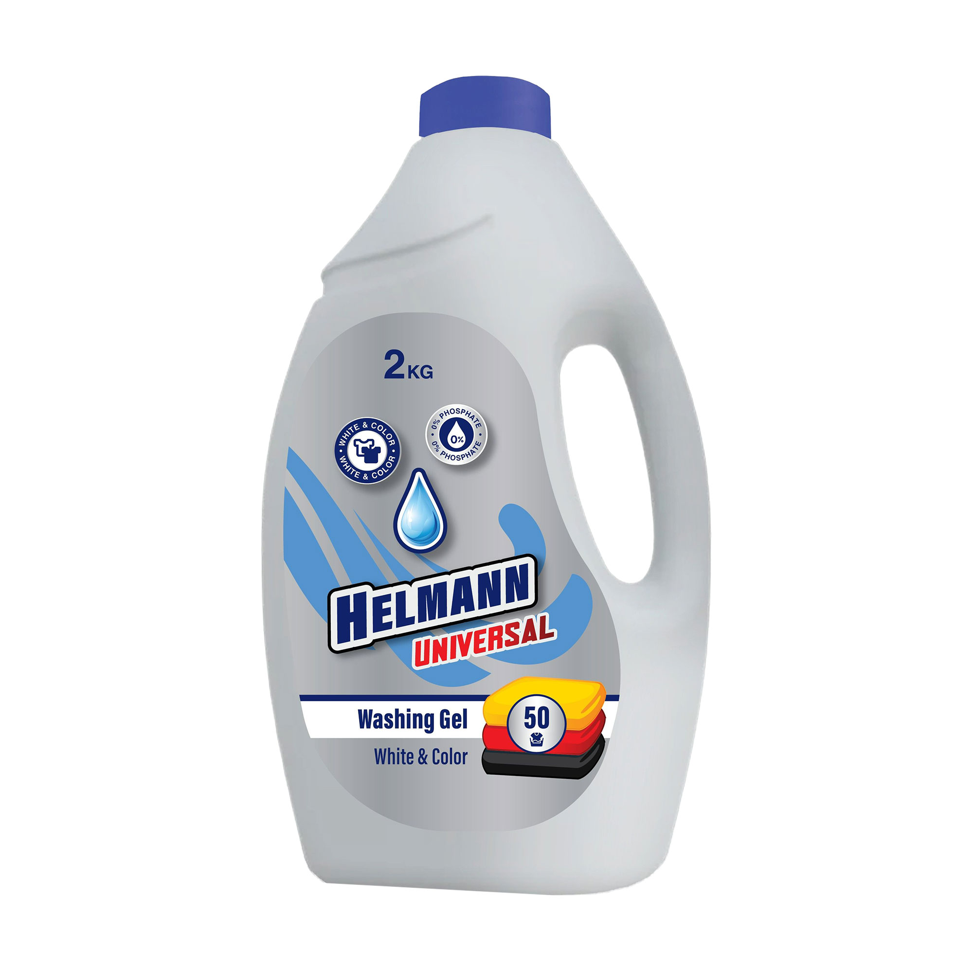 

Рідкий засіб для прання Helmann Universal для білих та кольорових речей, 50 циклів прання, 2 кг
