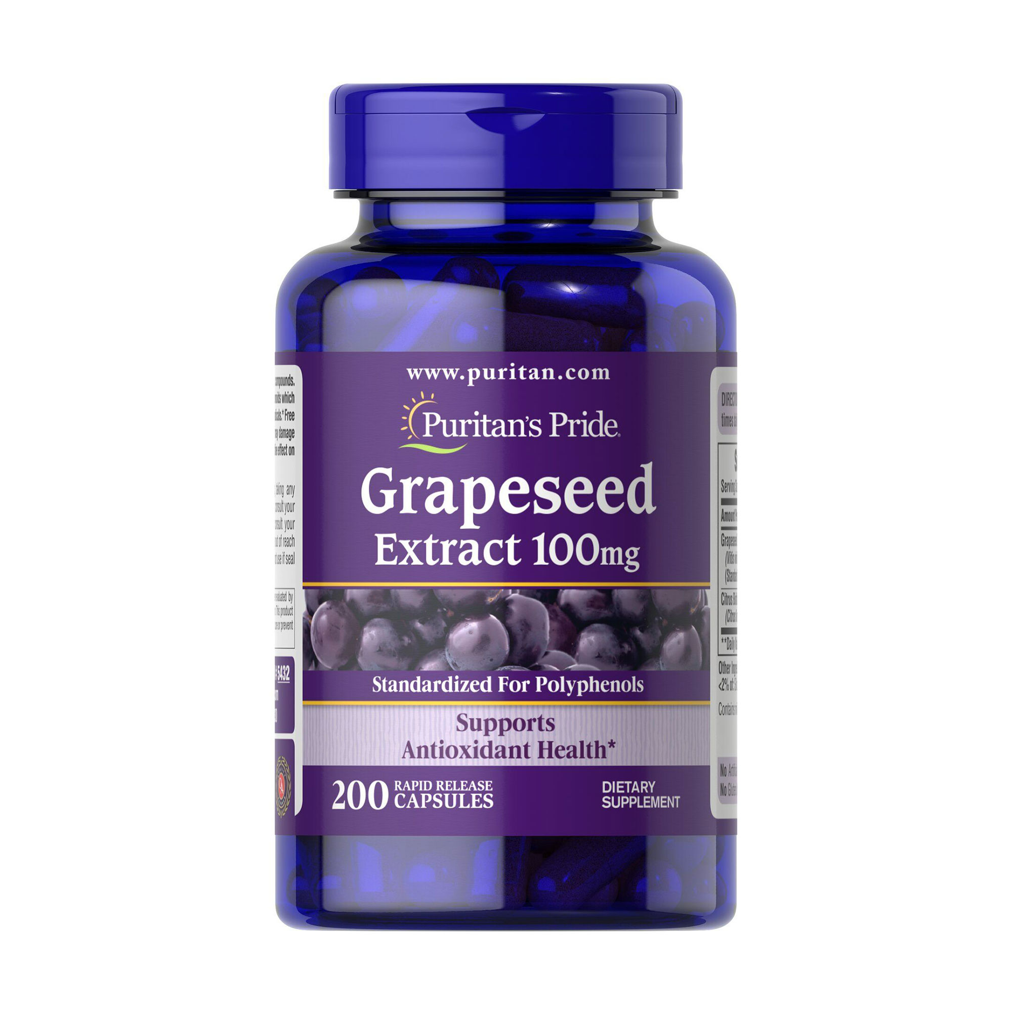 

Екстракт виногадних кісточок Puritan's Pride Grapeseed Extract, 100 мг, 200 капсул