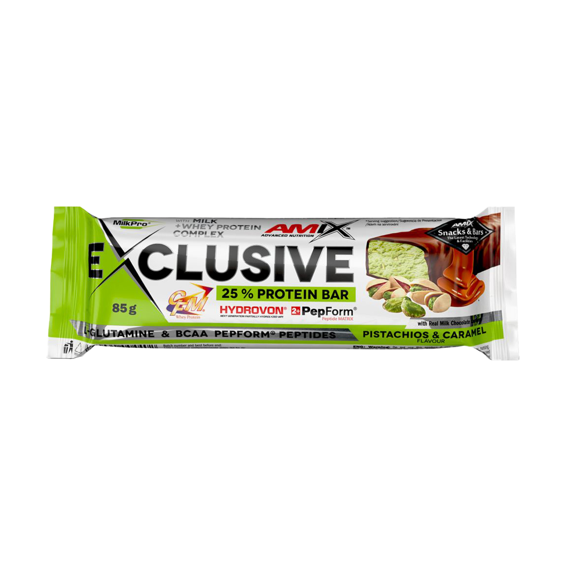 

Протеїновий батончик Amix Nutrition Exclusive 25% Protein Bar Фісташки та карамель, 85 г