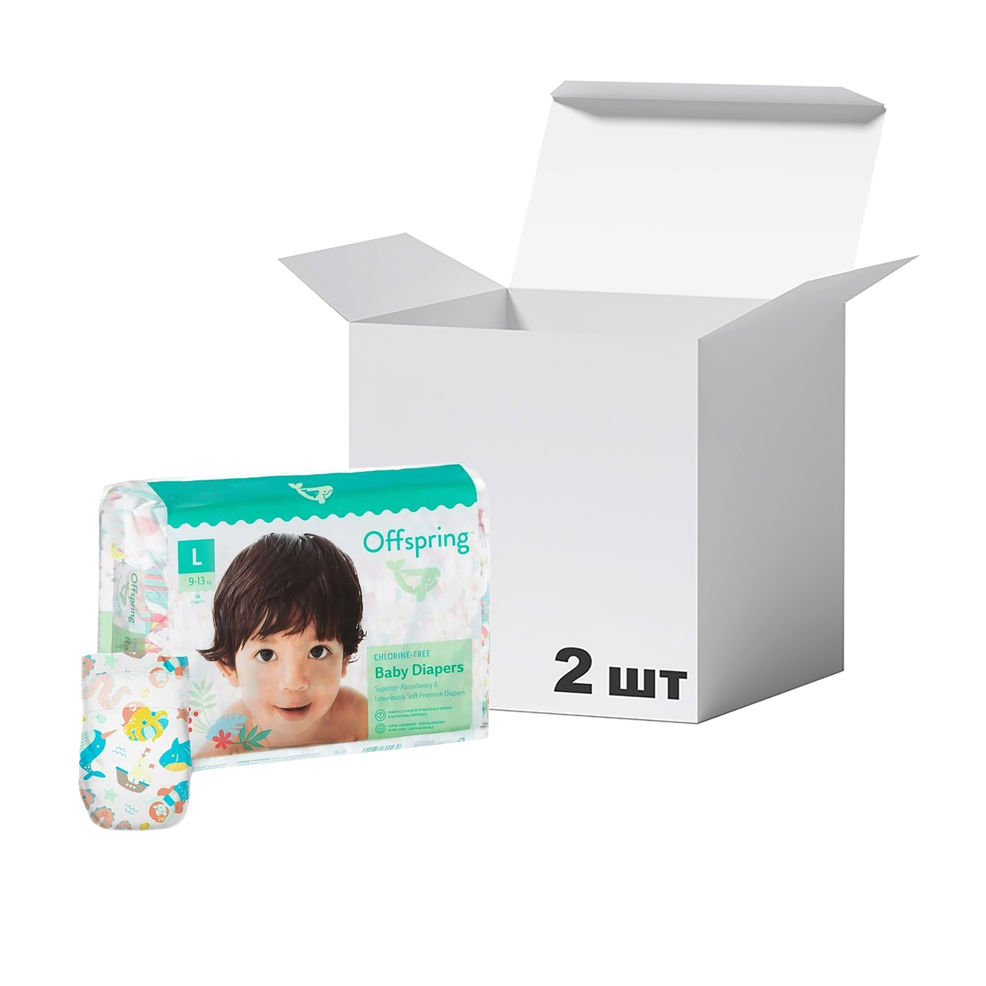 

Упаковка підгузків Offspring Mystic Water розмір L (9-13 кг), 36 шт * 2 шт