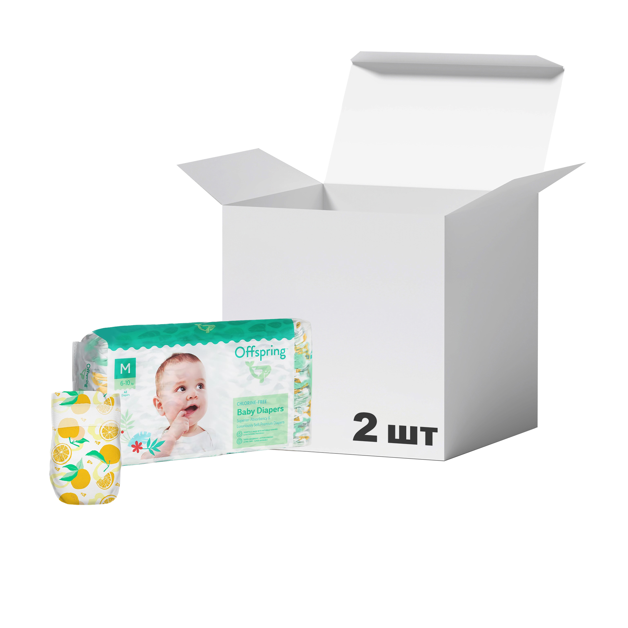 

Упаковка підгузків Offspring Tangy Orange, розмір M (6-10 кг), 42 шт * 2 шт
