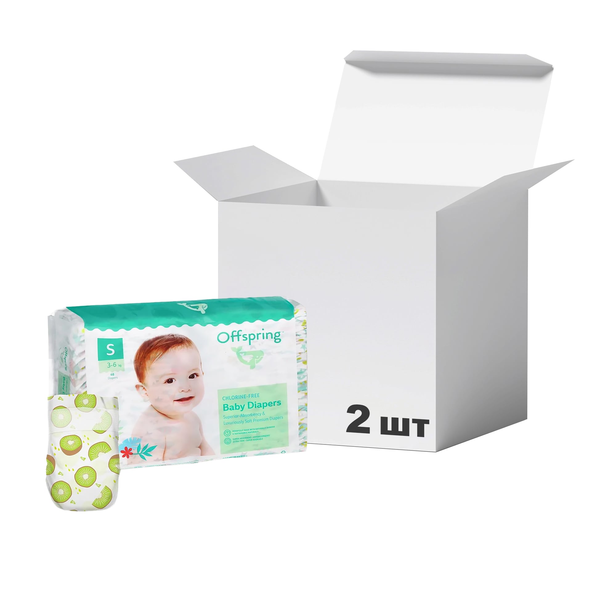 

Упаковка підгузків Offspring Hairykiwi, розмір S (3-6 кг), 48 шт * 2 шт