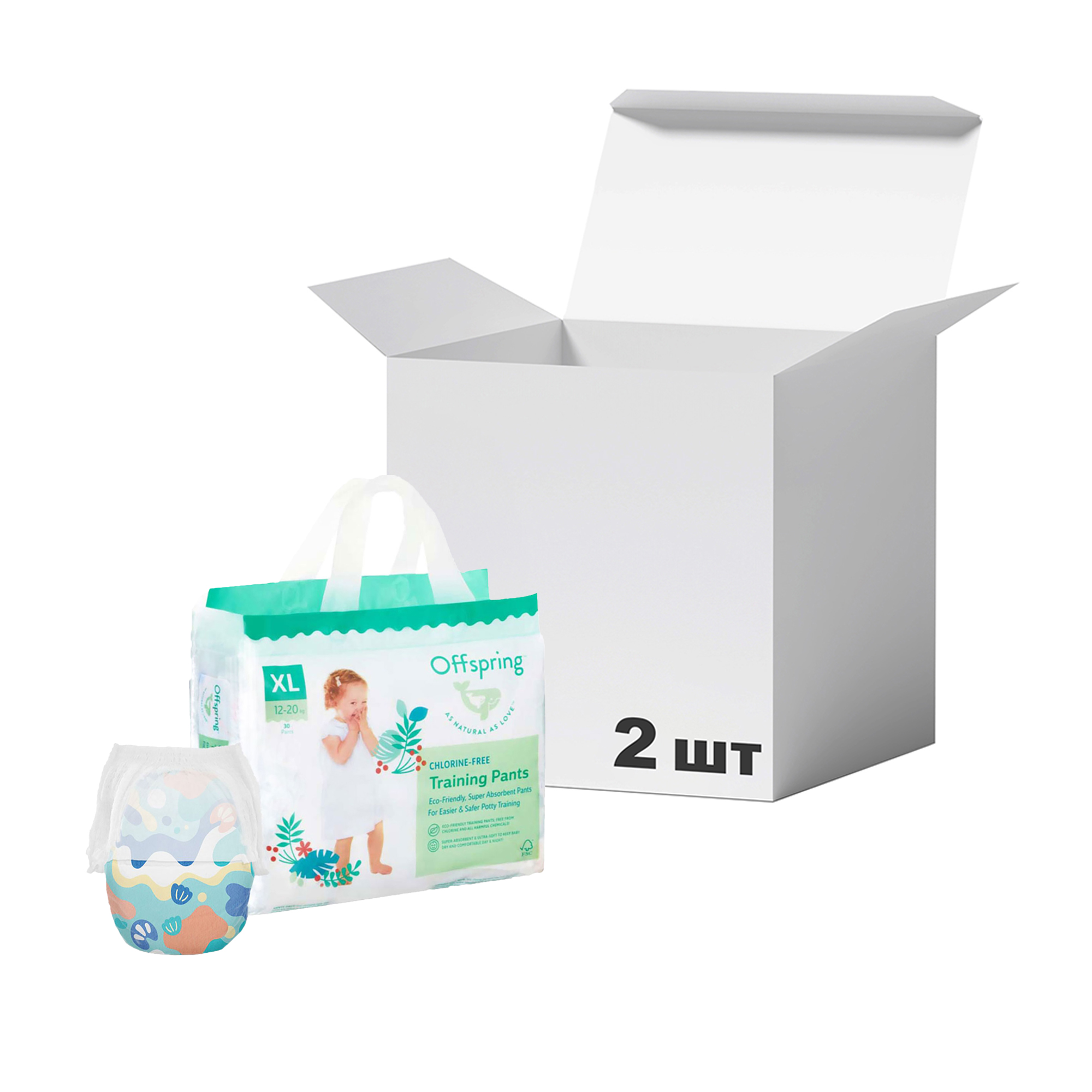 

Упаковка підгузків-трусиків Offspring Aquatic розмір XL (12-20 кг), 30 шт * 2 шт