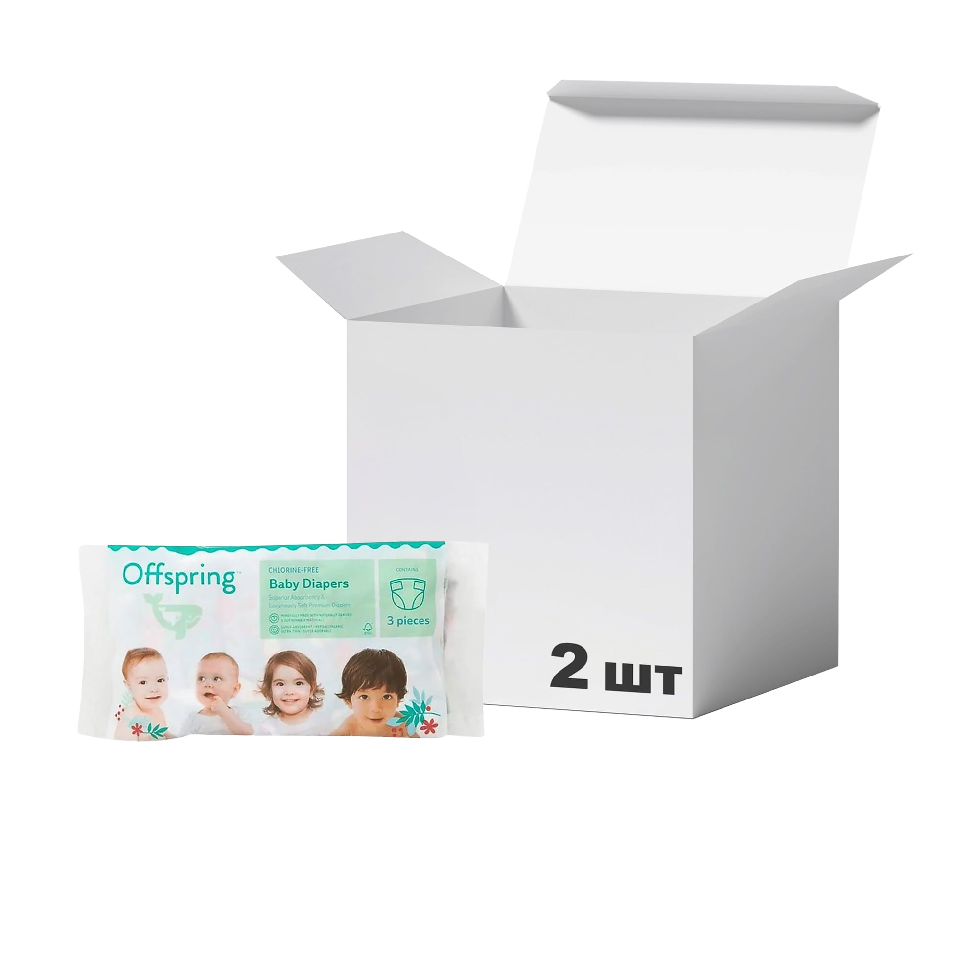 

Упаковка підгузків Offspring розмір NB (до 4 кг), 3 шт * 2 шт