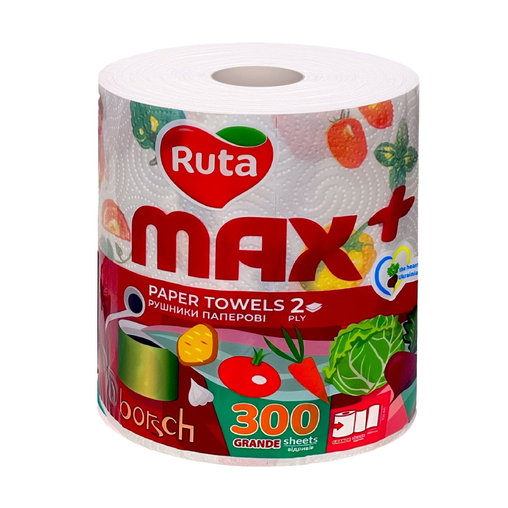 

Паперовий рушник Ruta Max Plus білий, 2х-шаровий, 300 листків, 1 рулон