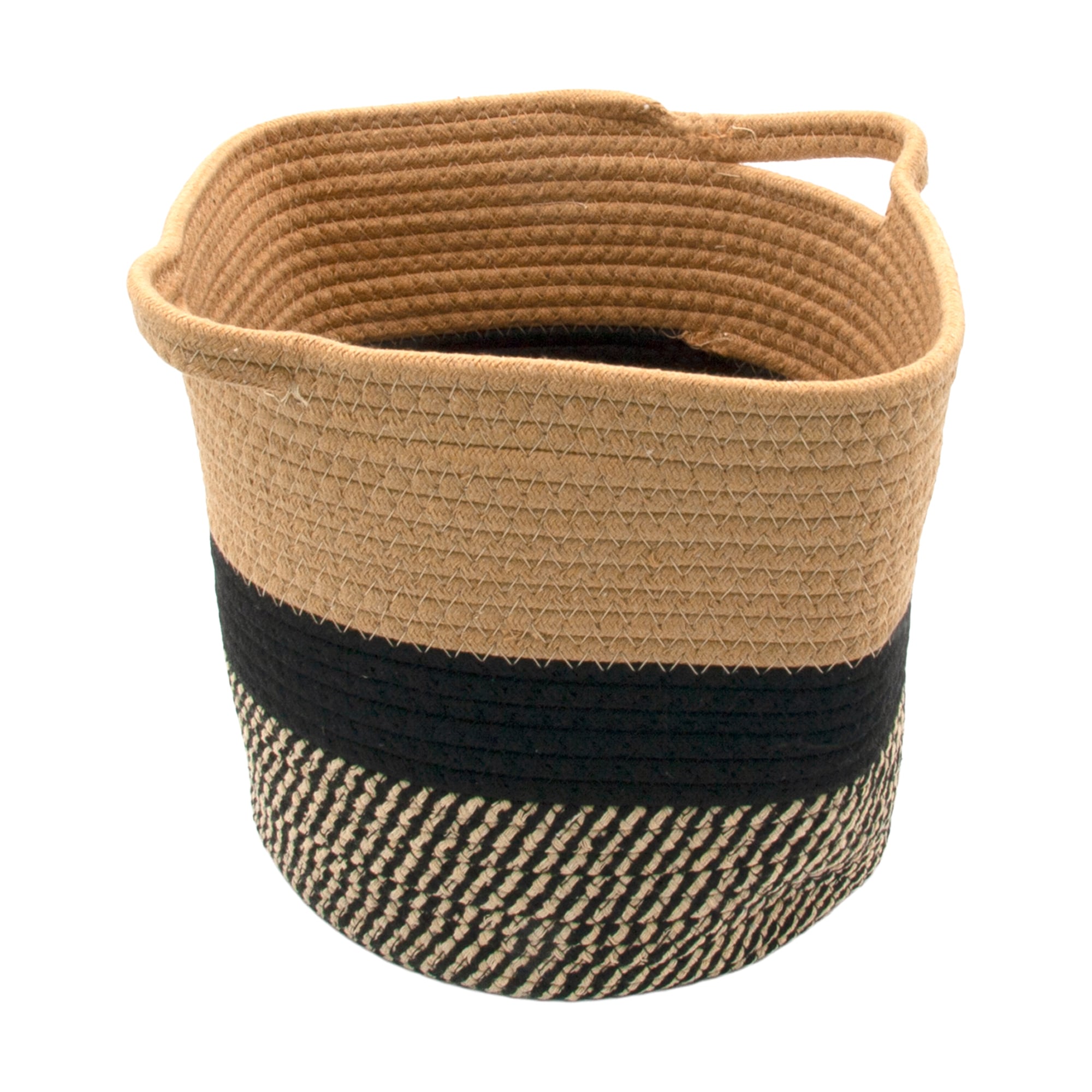 

Кошик-відерце плетений Hold & Home бавовняний, круглий, з ручками, бежево-сіро-чорний, 28*24 см (HW74806)