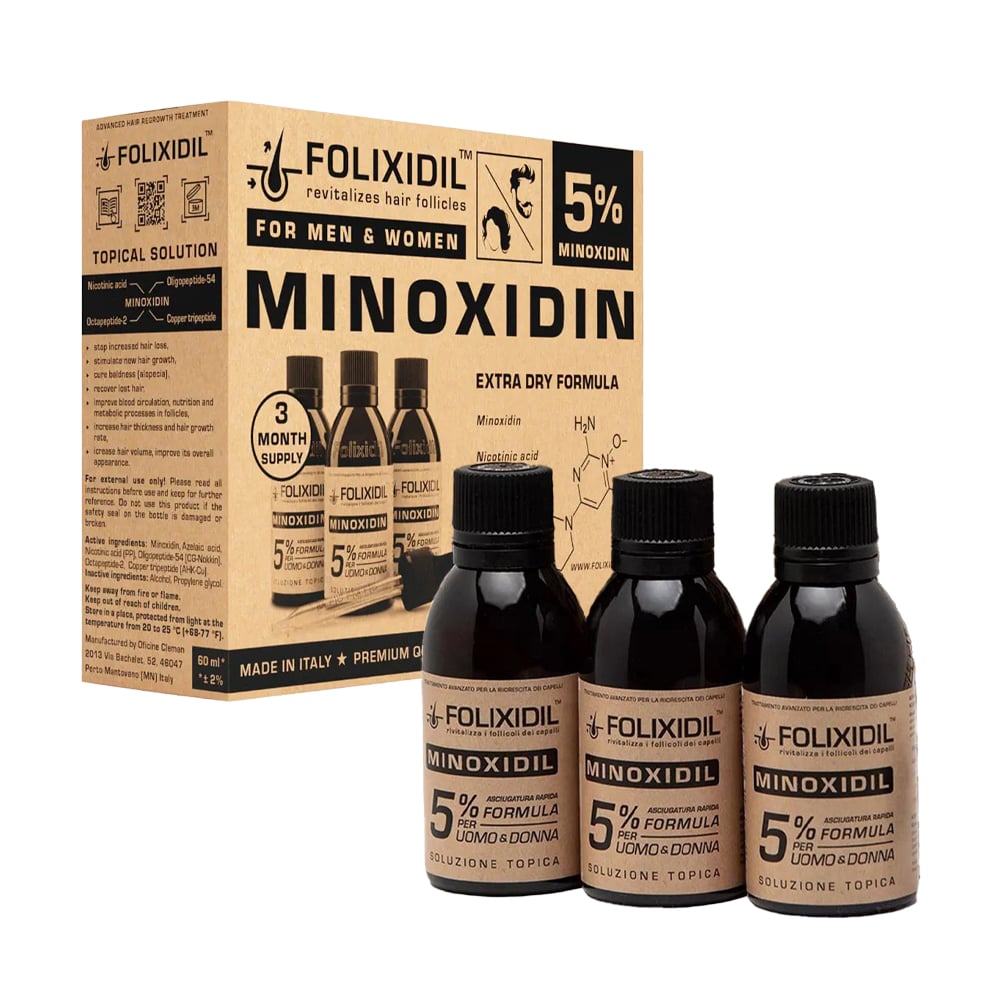

Набір проти випадіння волосся Folixidil Minoxodil 5% (лосьйон, 3*60 мл)