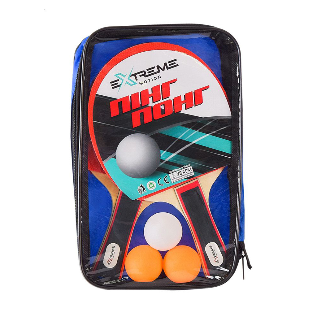 

Набiр для настільного тенісу Shantou Jinxing Extreme Motion в чохлі, від 3 років (ракетки, 2 шт + м'ячики, 3 шт) (TT24180)