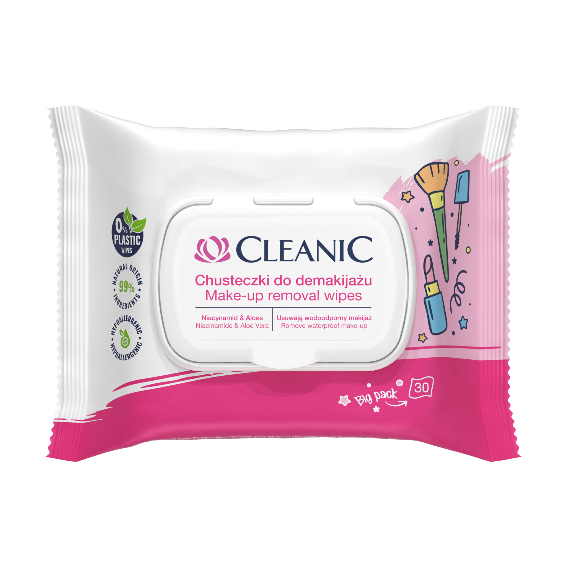 

Вологі серветки для зняття макіяжу Cleanic I Love Make Up, 30 шт