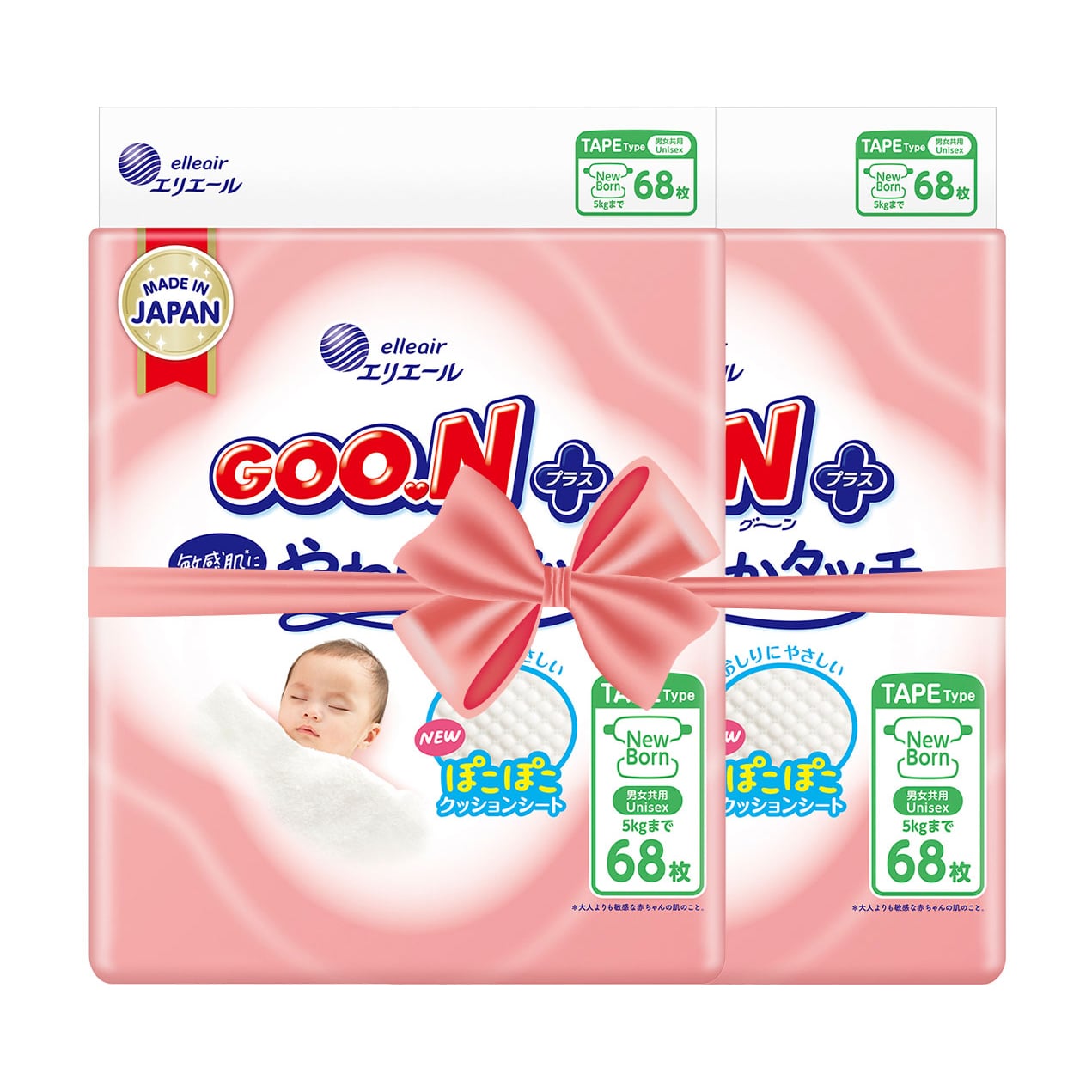 

Підгузки Goo.N Plus унісекс, розмір NB (для новонароджених до 5 кг), 2*68 шт