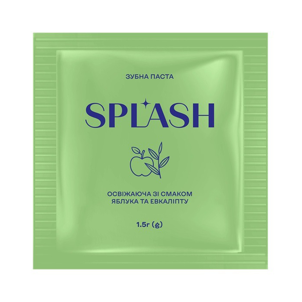 

Освіжальна зубна паста Splash зі смаком яблука та евкаліпту, 1.5 г (саше)