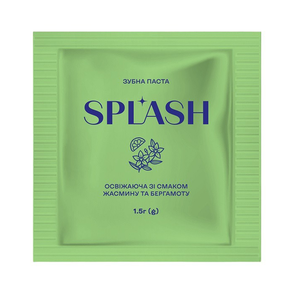

Освіжальна зубна паста Splash зі смаком жасмину та бергамоту, 1.5 г (саше)