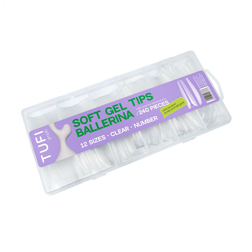 

Гелеві типси Tufi Profi Half Cover Soft Gel Tips Балерина, прозорі, 240 шт (0326344)