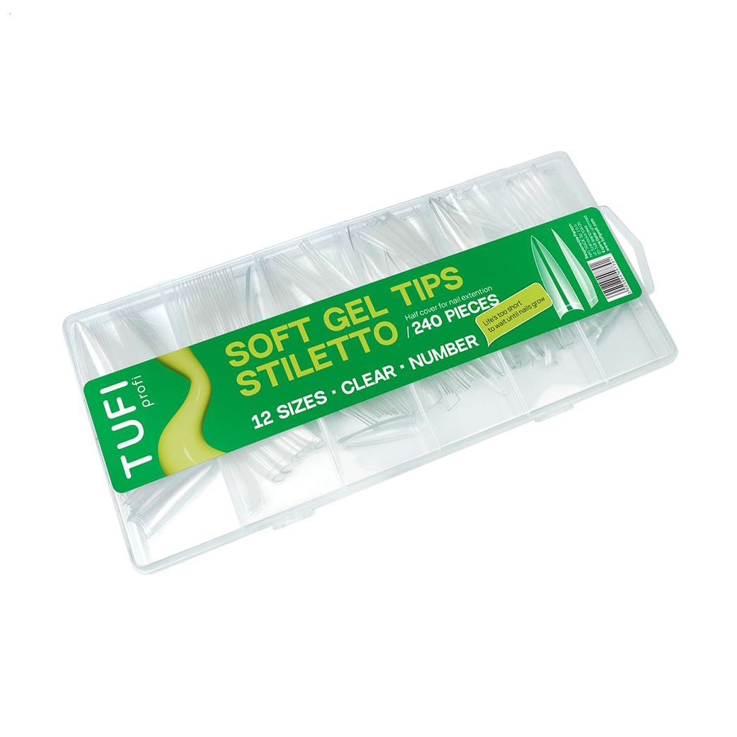 

Гелеві типси Tufi Profi Half Cover Soft Gel Tips Стилет, прозорі, 240 шт (0326343)