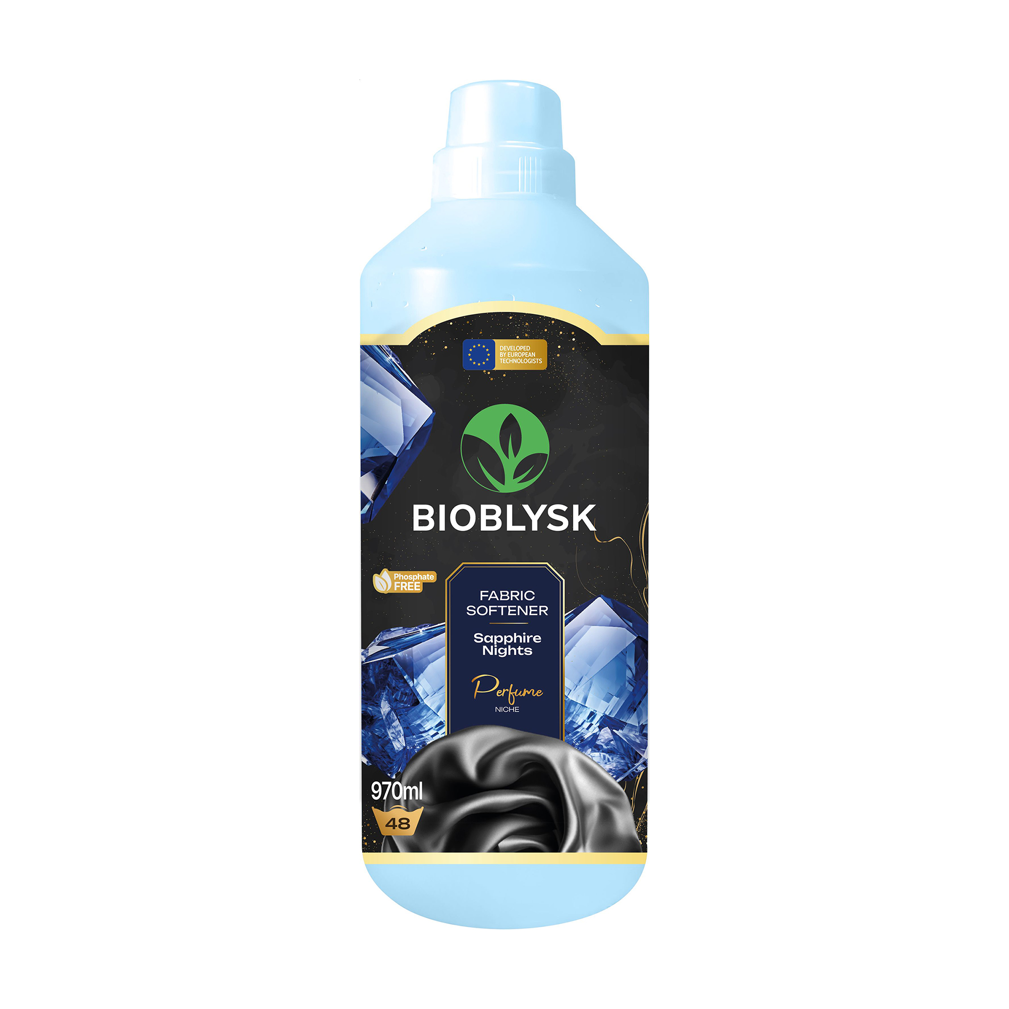 

Парфумований кондиціонер-ополіскувач для білизни BioBlysk Sapphire Nights Perfume Niche, 48 циклів пранння, 970 мл