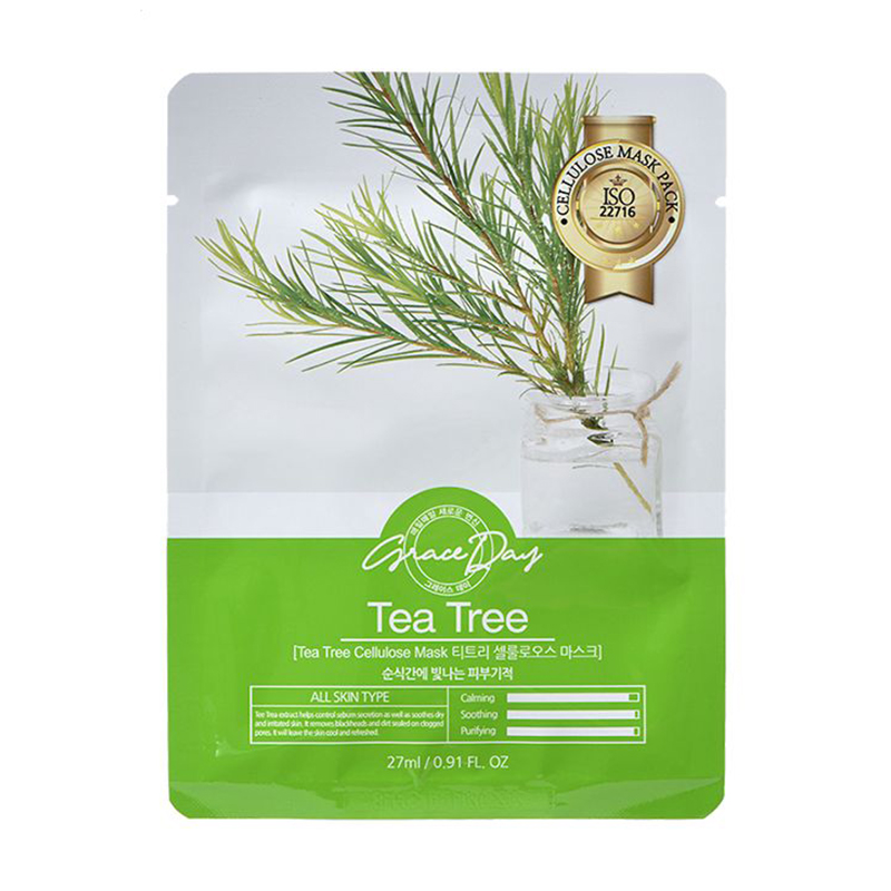 

Тканинна маска для обличчя Grace Day Cellulose Mask з екстрактом чайного дерева, 27 мл