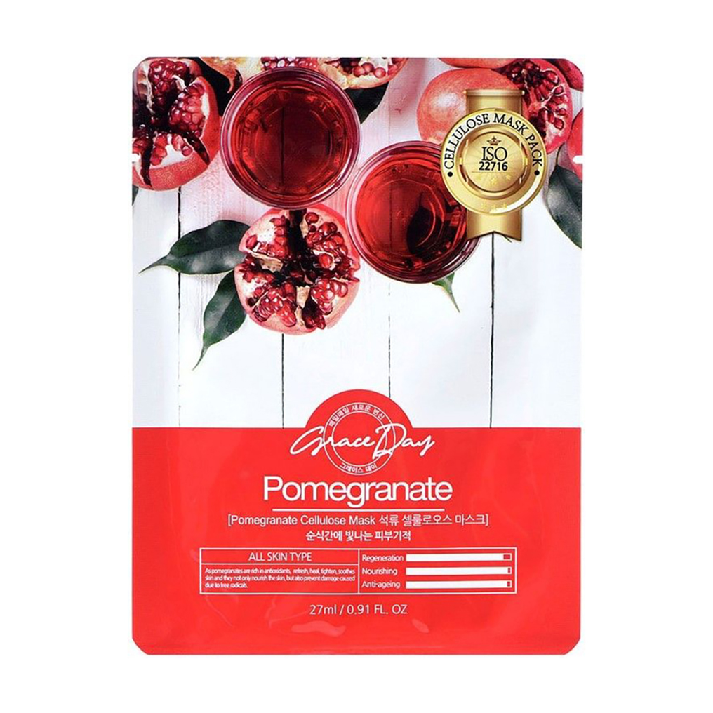 

Тканинна маска для обличчя Grace Day Cellulose Mask з екстрактом гранату, 27 мл