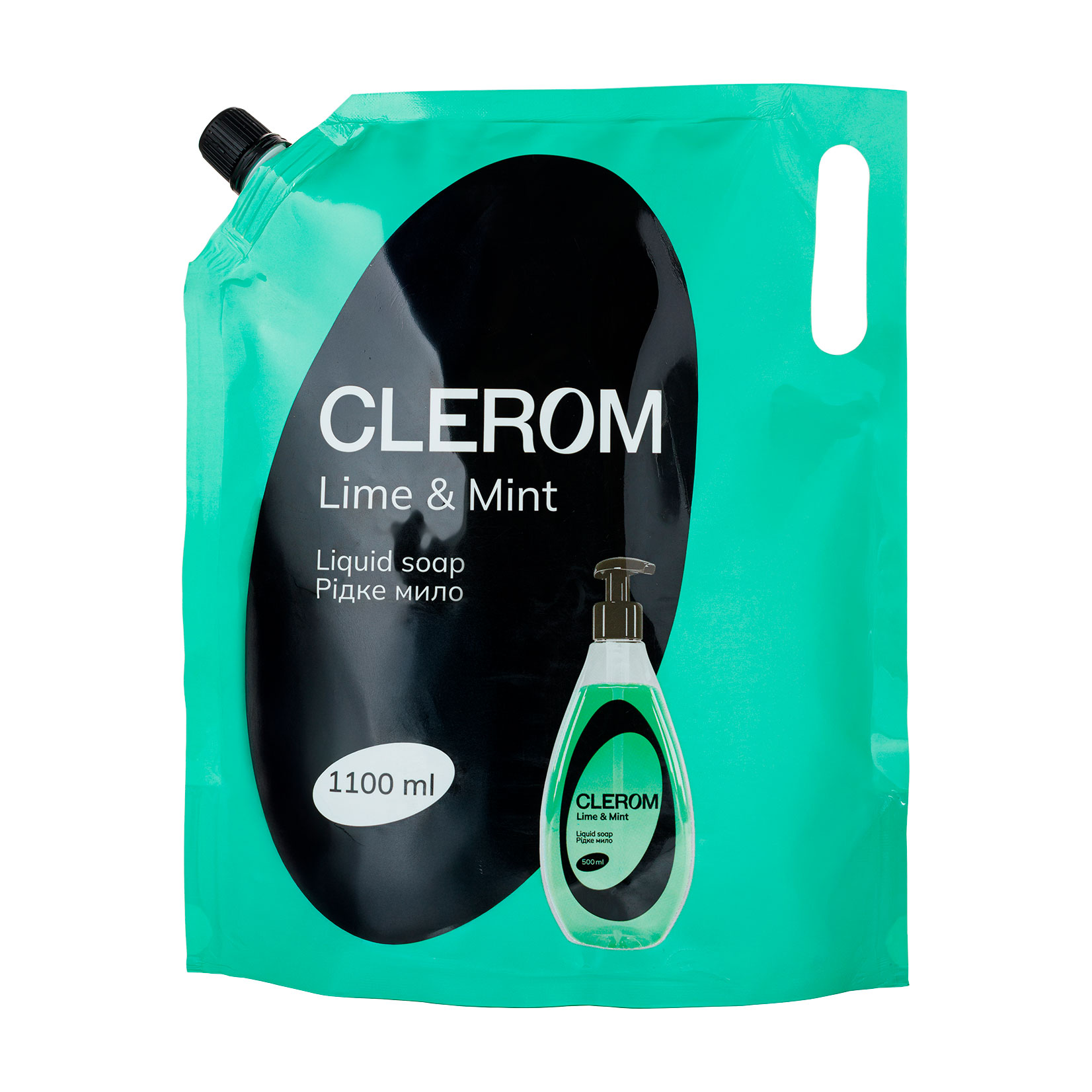 

Рідке мило CLEROM Лайм та м'ята, 1.1 л (дойпак)