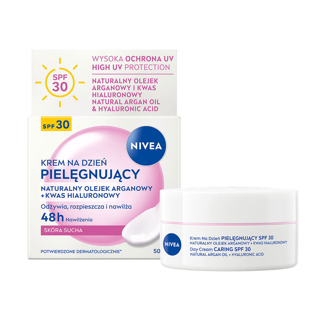 Живильний денний крем NIVEA SPF 30 для сухої шкіри обличчя, з аргановою олією та гіалуроновою кислотою, 50 мл