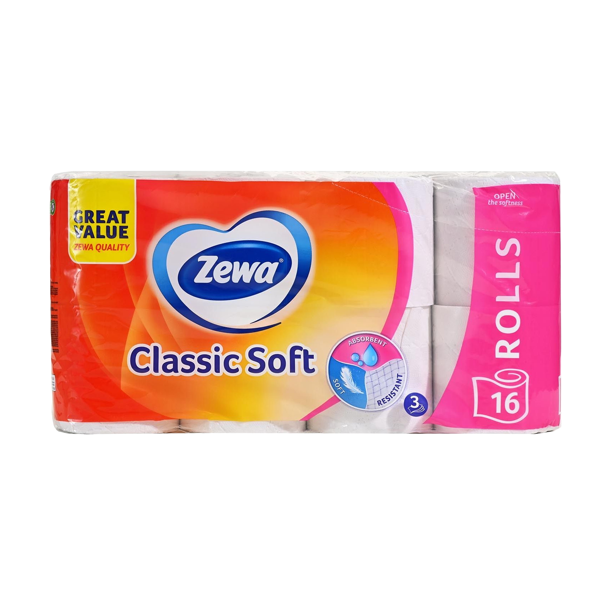 Туалетний папір Zewa Classic Soft білий, 3-шаровий, 16 рулонів