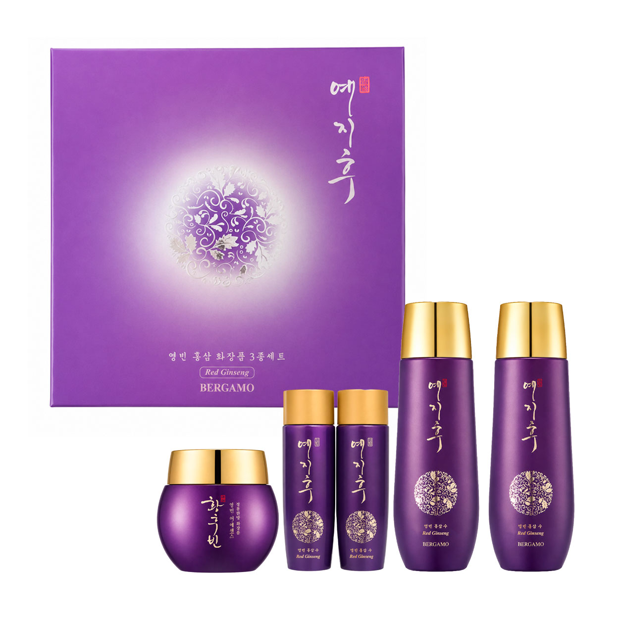 

Набір для обличчя Bergamo Hwanghoobin Red Ginseng (тонер, 135 мл + емульсія, 135 мл + крем, 50 г + тонер, 30 мл + емульсія, 30 мл)