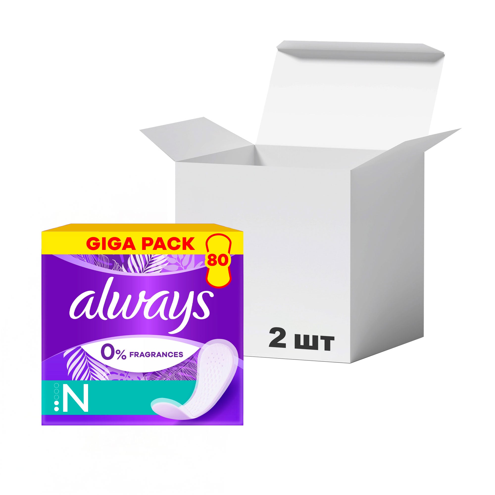 

Упаковка щоденних прокладок Always Daily Fresh Normal Без запаху, розмір 2, 80 шт * 2 шт