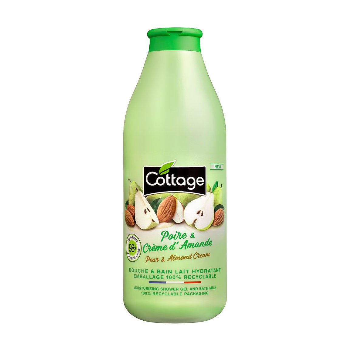

Зволожувальний гель для душу та молочко для ванни Cottage Moisturizing Shower Gel And Bath Milk, Pear & Almond Cream, 750 мл