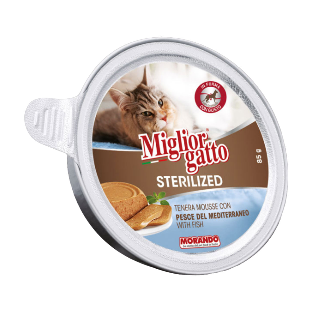 

Беззерновий вологий корм для стерилізованих котів Morando Migliorgatto Sterilized Мус із середземноморською рибою, 85 г