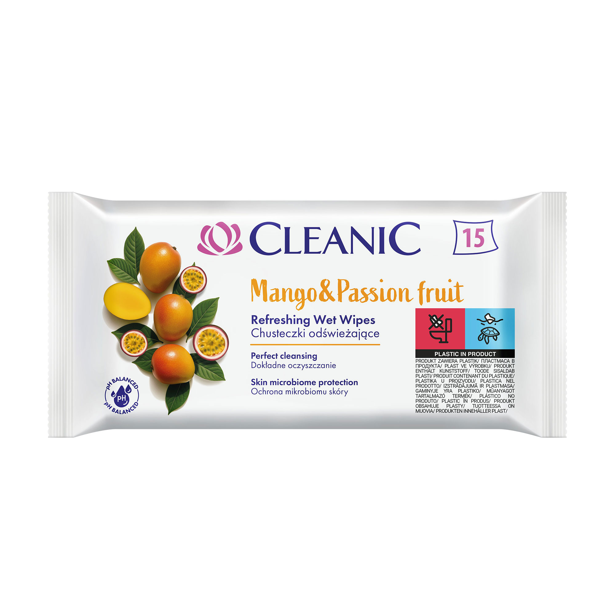 

Вологі серветки Cleanic Mango & Passion Fruit, 15 шт