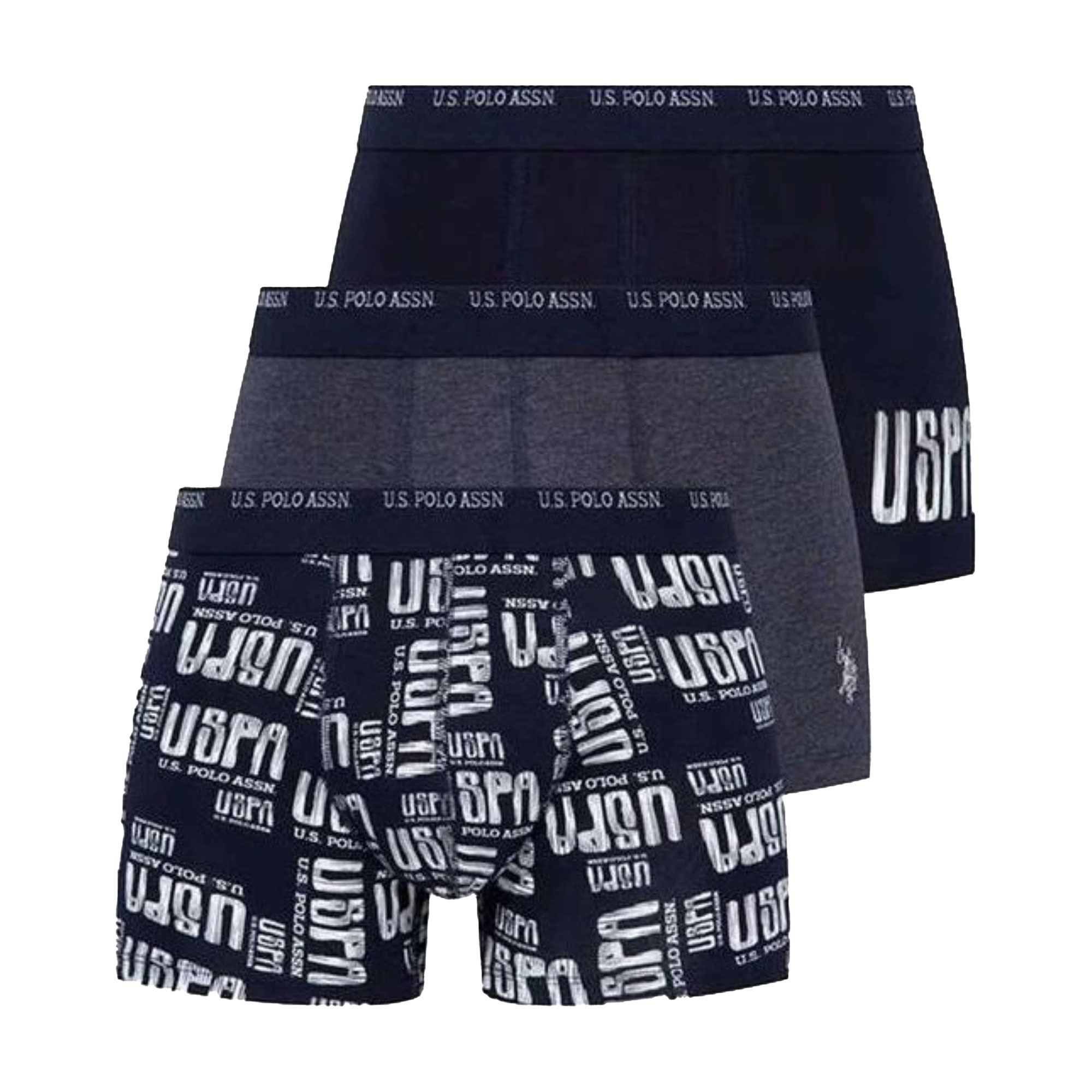 

Труси-боксери чоловічі U.S. Polo Assn. 80338, Navy/Navy Melange/Printed, розмір S, 3 шт