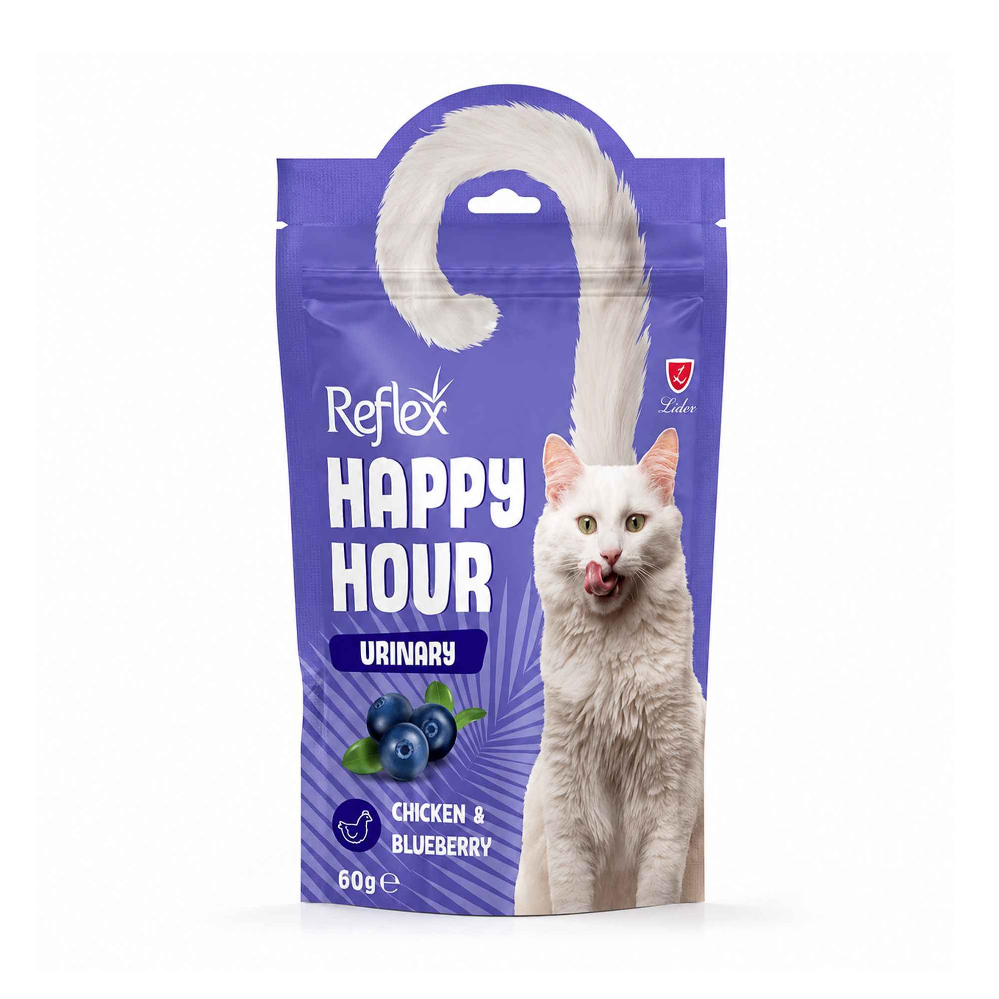 

Ласощі для котів Reflex Happy Hour Urinary Урінарі, з куркою та чорницею, 60 г
