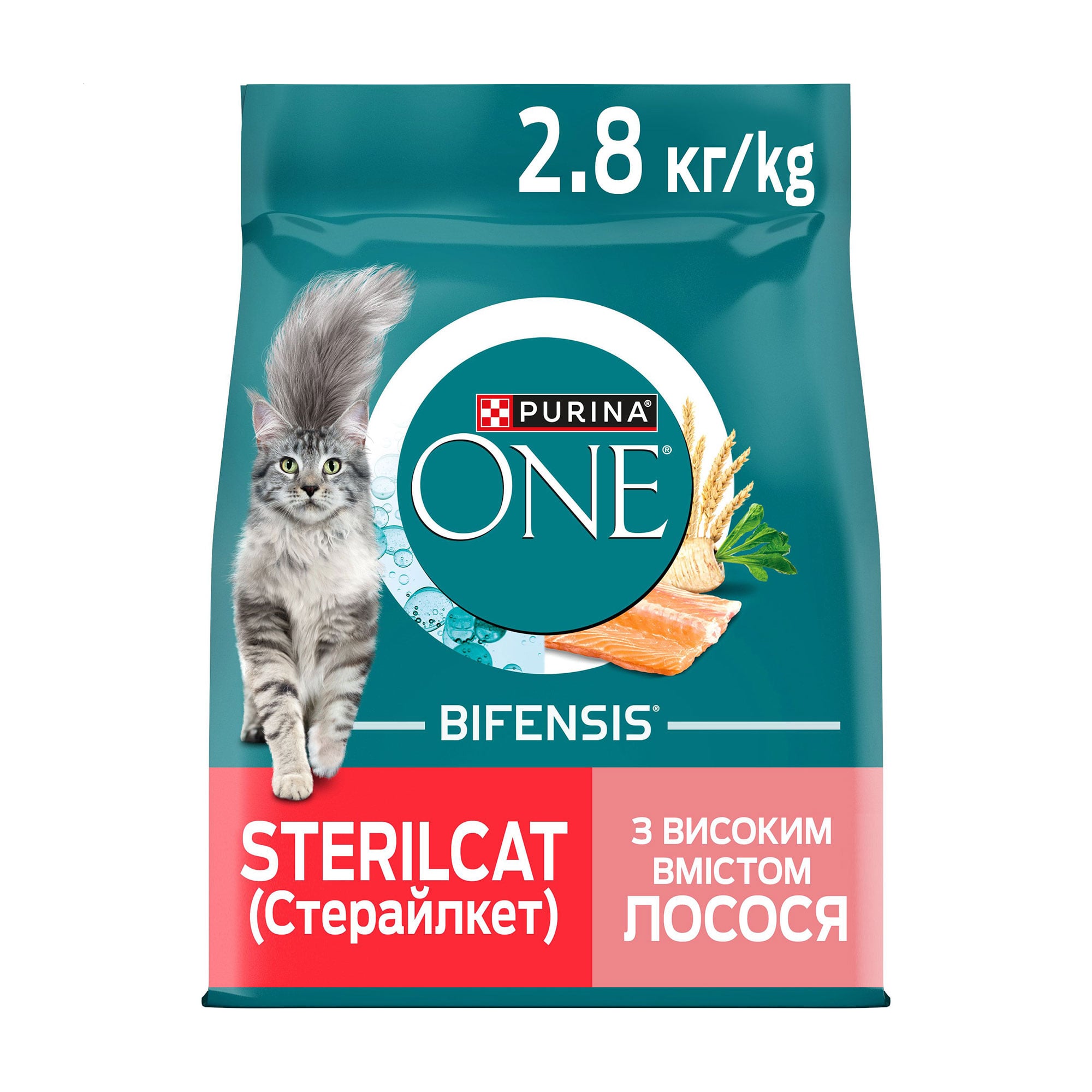 

Сухий корм для дорослих стерилізованих котів Purina One Sterilcat Bifensis з високим вмістом лосося, 2.8 кг