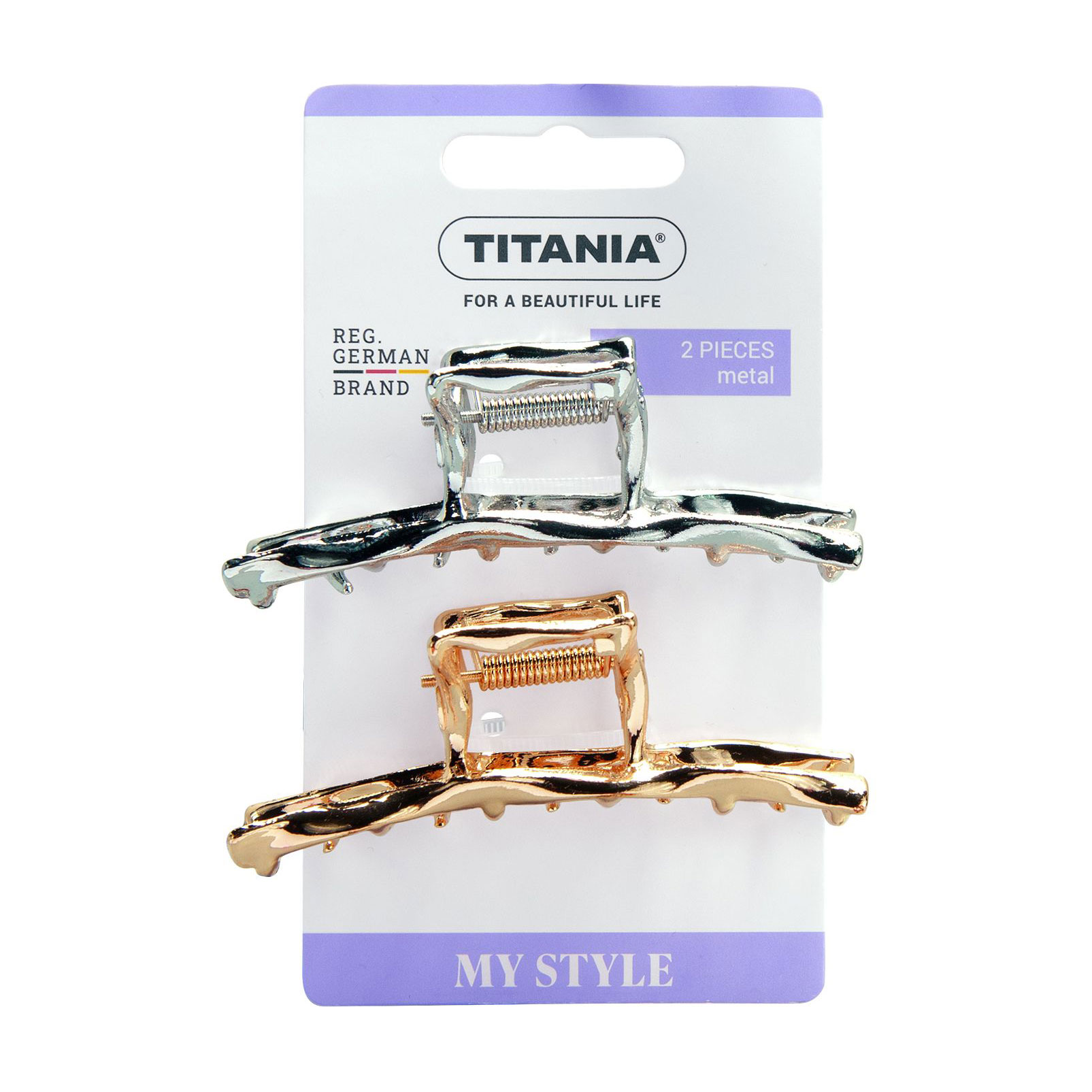 

Заколка-краб для волосся Titania вузька, 7.5 см, 2 шт (8245)
