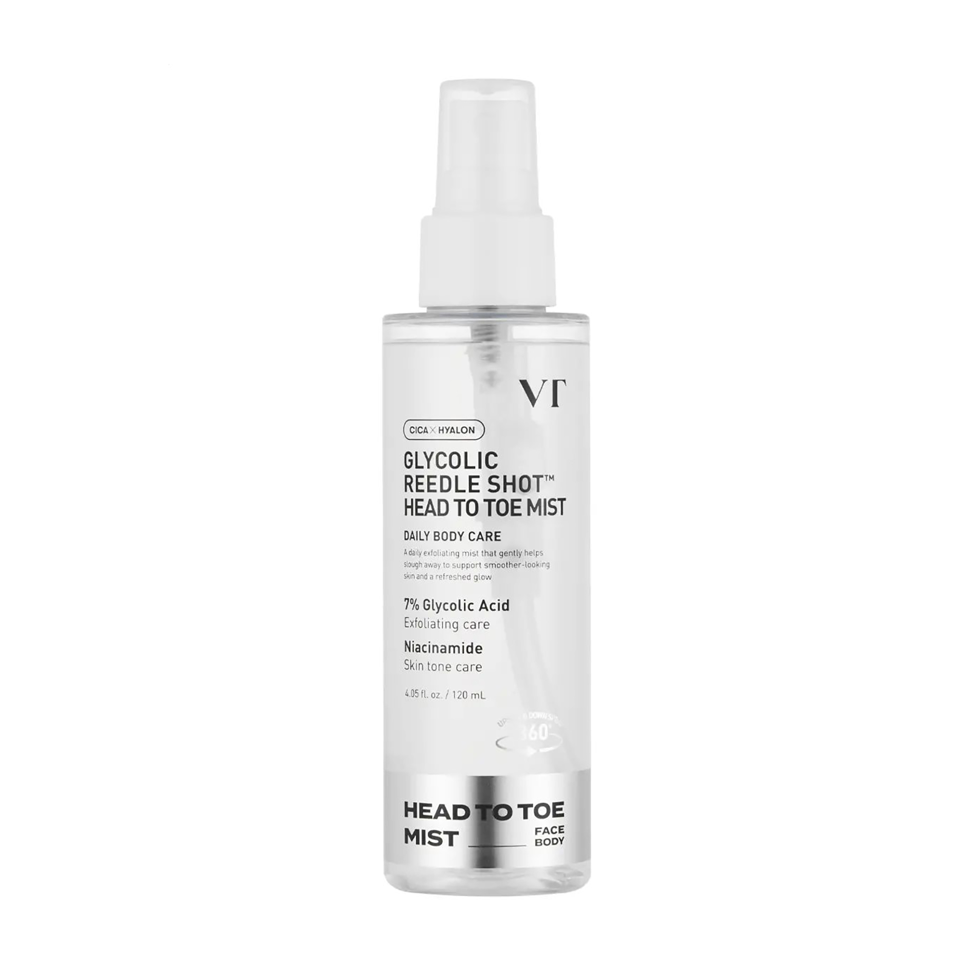 Міст для обличчя та тіла VT Cosmetics Glycolic Reedle Shot Head Toe Mist з 7% гліколевою кислотою та ніацинамідом, 120 мл