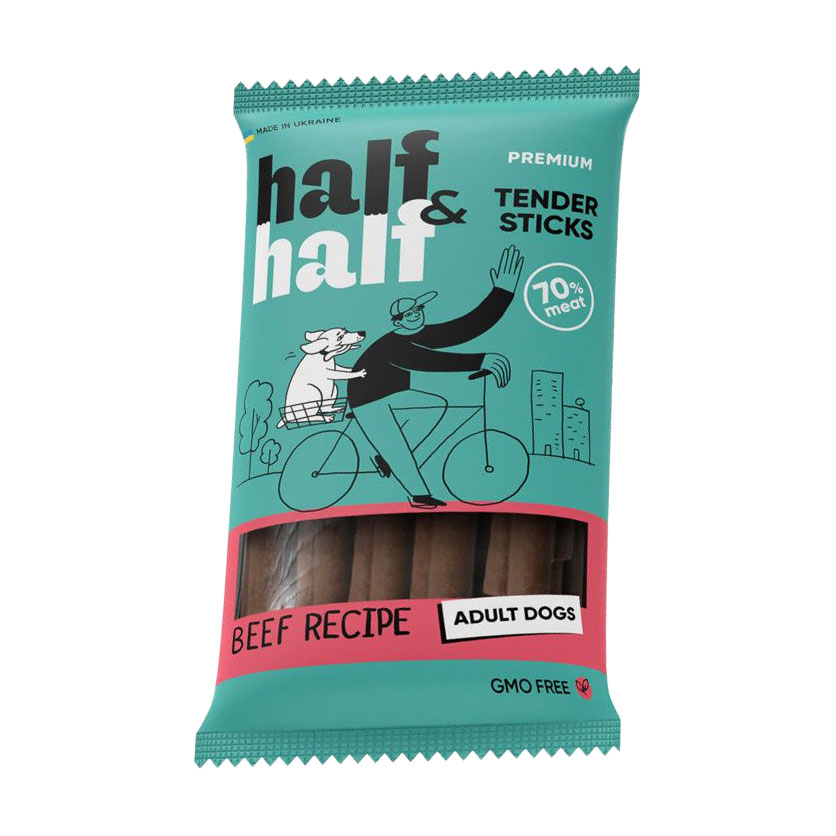 Ласощі для собак Half&Half у формі м'ясних паличок, із яловичиною, 100 г