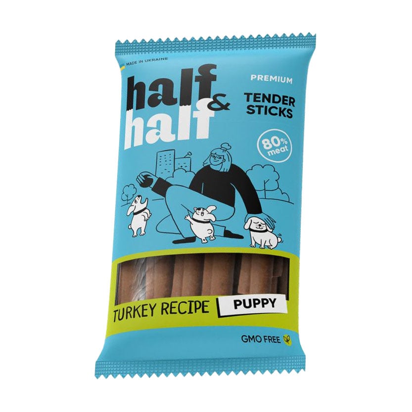 Ласощі для цуценят Half&Half у формі м'ясних паличок, із індичкою, 100 г