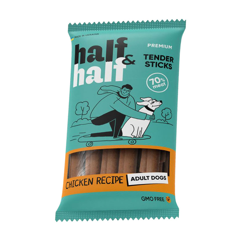 Ласощі для собак Half&Half у формі м'ясних паличок, із куркою, 100 г