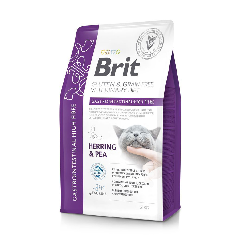 

Сухий корм для котів Brit Veterinary Diet Cat Gastrointestinal High Fibre з підвищеним вмістом клітковини, з оселедцем та горохом, 2 кг