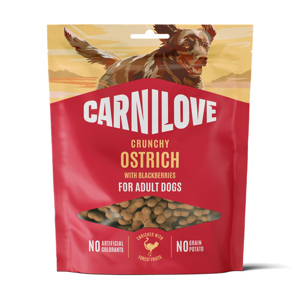 

Ласощі для дорослих собак Carnilove Crunchy Snack Ostrich With Blackberries зі страусом та ожиною, 200 г
