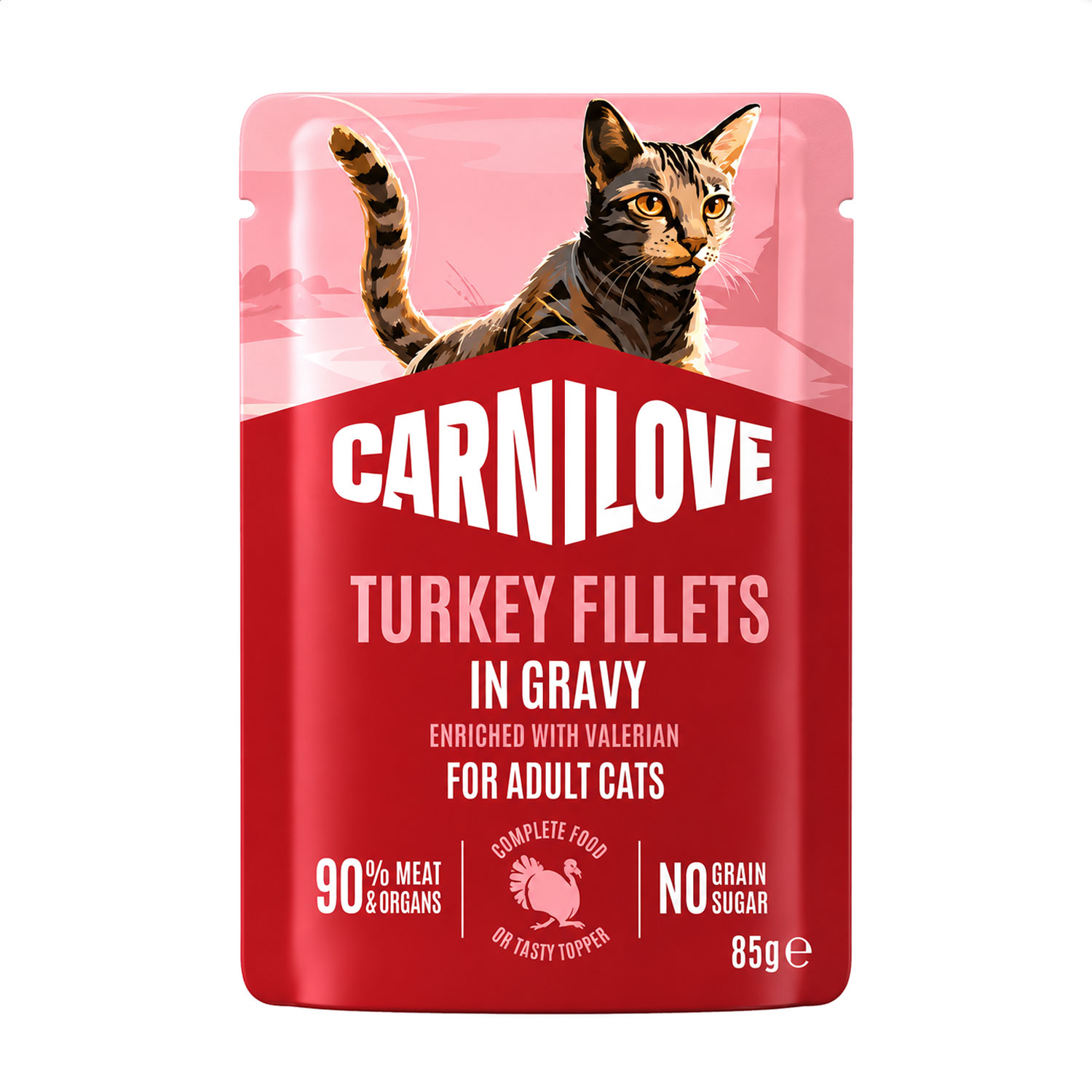 

Вологий корм для дорослих котів Carnilove Turkey Fillets With Valerian In Gravy з індичкою та валеріаною, в соусі, 85 г
