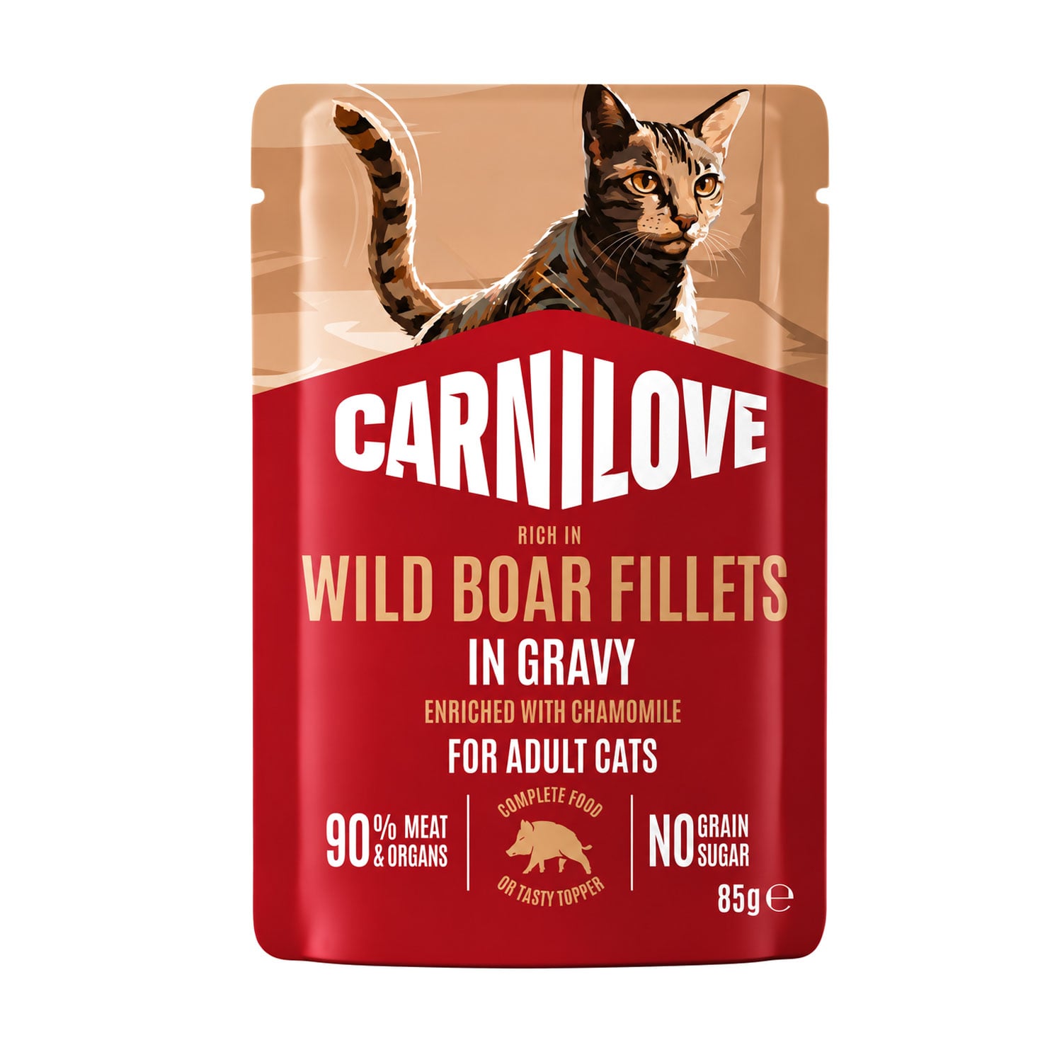 

Вологий корм для дорослих котів Carnilove Wild Boar Fillets with Chamomile In Gravy з диким кабаном та ромашкою, в соусі, 85 г